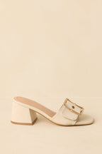 Women's Oh So Nice Light Beige Buckle Strap Block Heels | Heel measures 2.5" 2