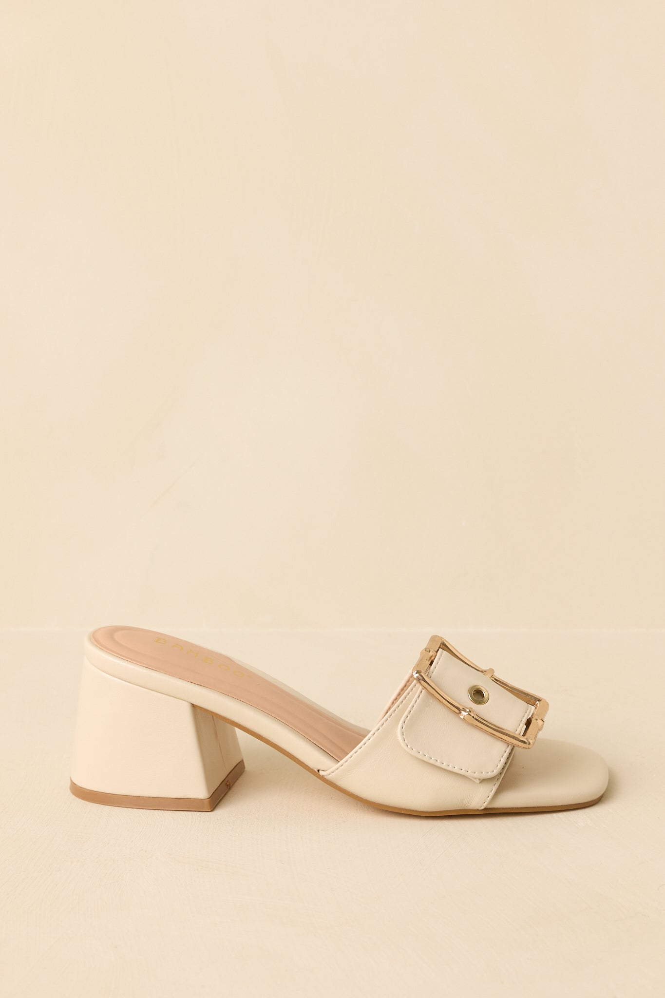 Women's Oh So Nice Light Beige Buckle Strap Block Heels | Heel measures 2.5" 2