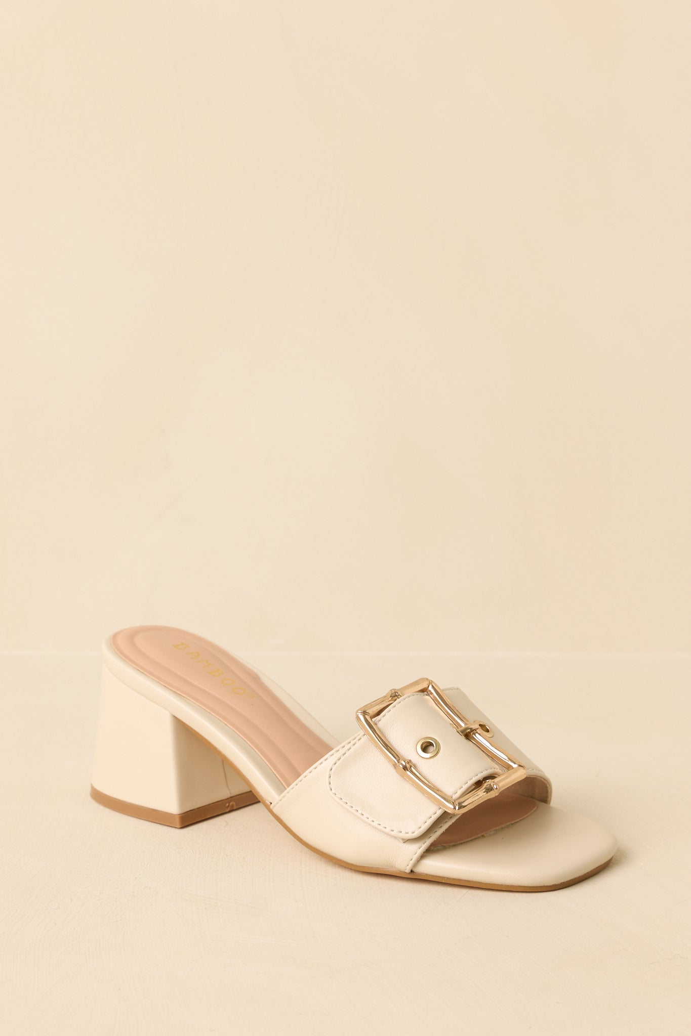 Women's Oh So Nice Light Beige Buckle Strap Block Heels | Heel measures 2.5" 3
