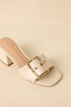 Women's Oh So Nice Light Beige Buckle Strap Block Heels | Heel measures 2.5" 4