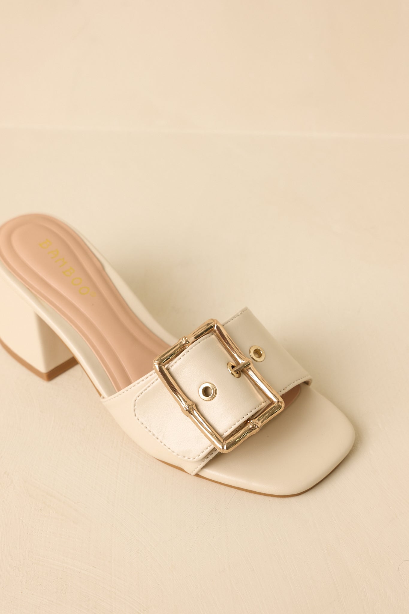 Women's Oh So Nice Light Beige Buckle Strap Block Heels | Heel measures 2.5" 4