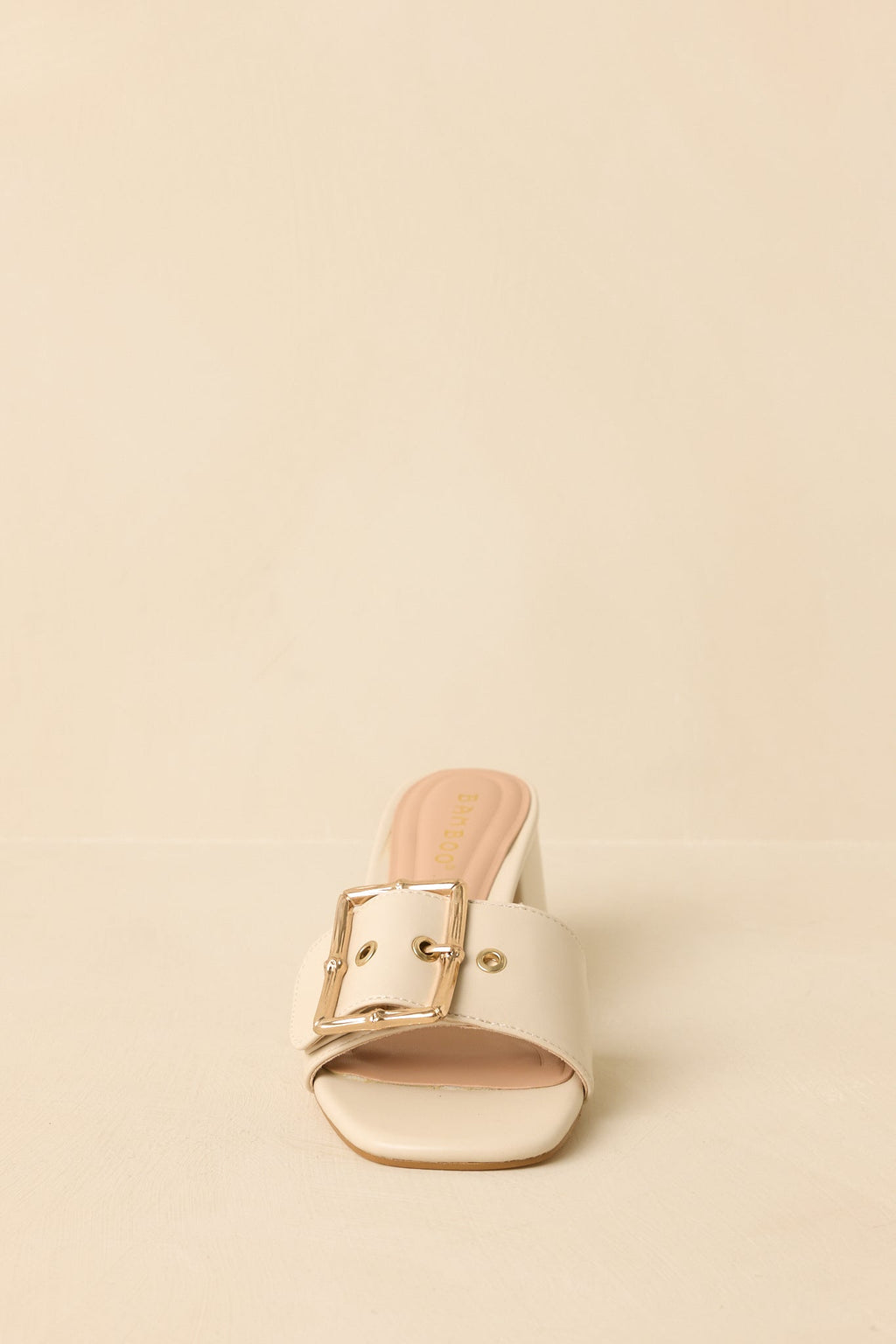 Women's Oh So Nice Light Beige Buckle Strap Block Heels | Heel measures 2.5" 5