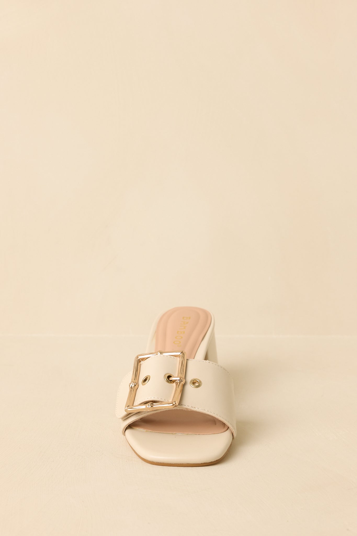 Women's Oh So Nice Light Beige Buckle Strap Block Heels | Heel measures 2.5" 5