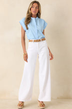 Women's Oh, So Charming Light Blue Scalloped Trim Button Front Top | 65% Cotton 3