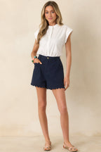 Women's Oh, So Charming White Scalloped Trim Button Front Top | 65% Cotton 3