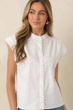 Women's Oh, So Charming White Scalloped Trim Button Front Top | 65% Cotton 4