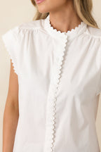 Women's Oh, So Charming White Scalloped Trim Button Front Top | 65% Cotton 6