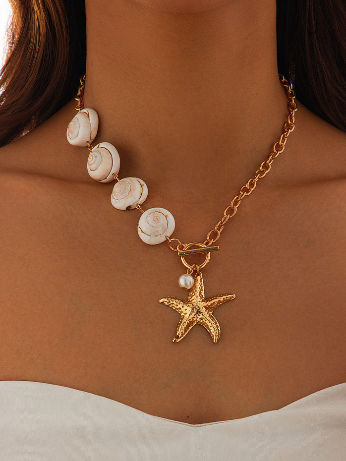 Olivia | Elegant Gold Plated Shell Starfish Necklace 0