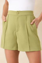 Women's On My A-Game Matcha Green Pleated Shorts | 100% Polyester 0