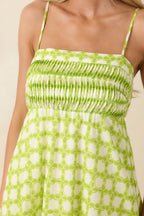Women's On the Bright Path Chartreuse Green Printed Cotton Midi Dress | 100% Cotton 1