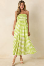 Women's On the Bright Path Chartreuse Green Printed Cotton Midi Dress | 100% Cotton 2