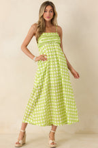 Women's On the Bright Path Chartreuse Green Printed Cotton Midi Dress | 100% Cotton 3