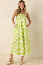 Women's On the Bright Path Chartreuse Green Printed Cotton Midi Dress | 100% Cotton 4