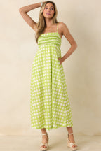 Women's On the Bright Path Chartreuse Green Printed Cotton Midi Dress | 100% Cotton 5