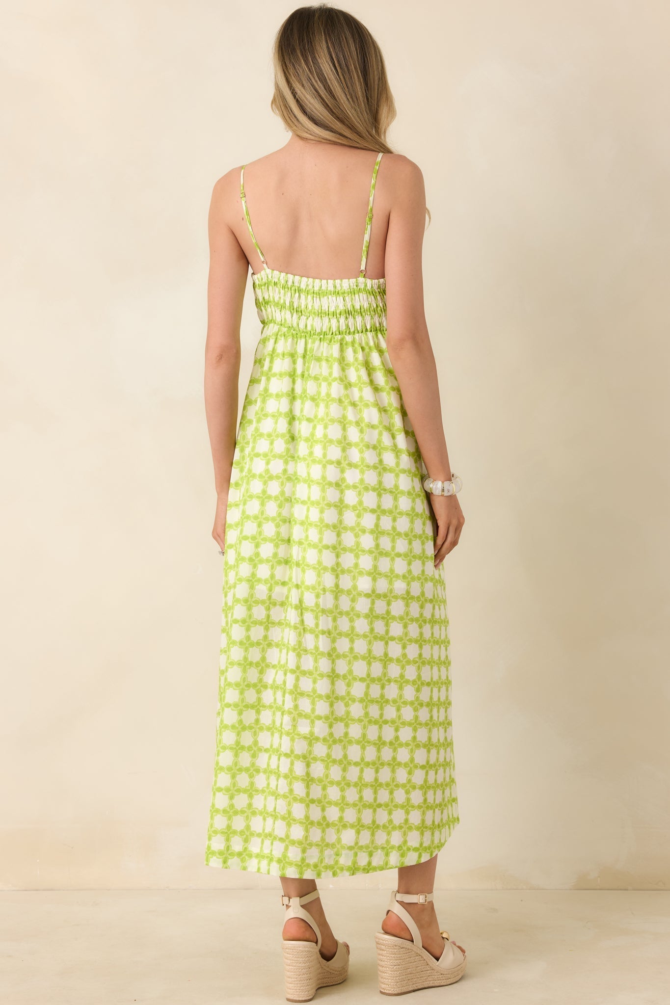 Women's On the Bright Path Chartreuse Green Printed Cotton Midi Dress | 100% Cotton 7