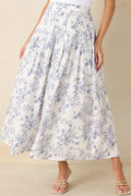 Women's Once Upon a Daydream Blue & Ivory Floral Toile Cotton Maxi Skirt | 100% Cotton 0
