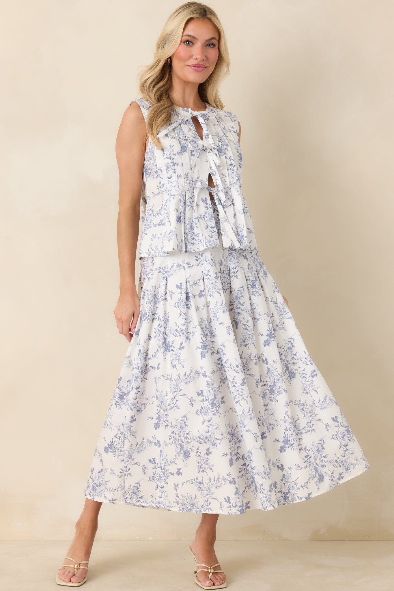 Women's Once Upon a Daydream Blue & Ivory Floral Toile Cotton Maxi Skirt | 100% Cotton 1