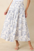 Women's Once Upon a Daydream Blue & Ivory Floral Toile Cotton Maxi Skirt | 100% Cotton 4