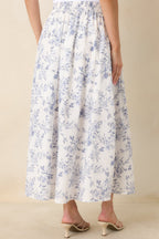 Women's Once Upon a Daydream Blue & Ivory Floral Toile Cotton Maxi Skirt | 100% Cotton 5