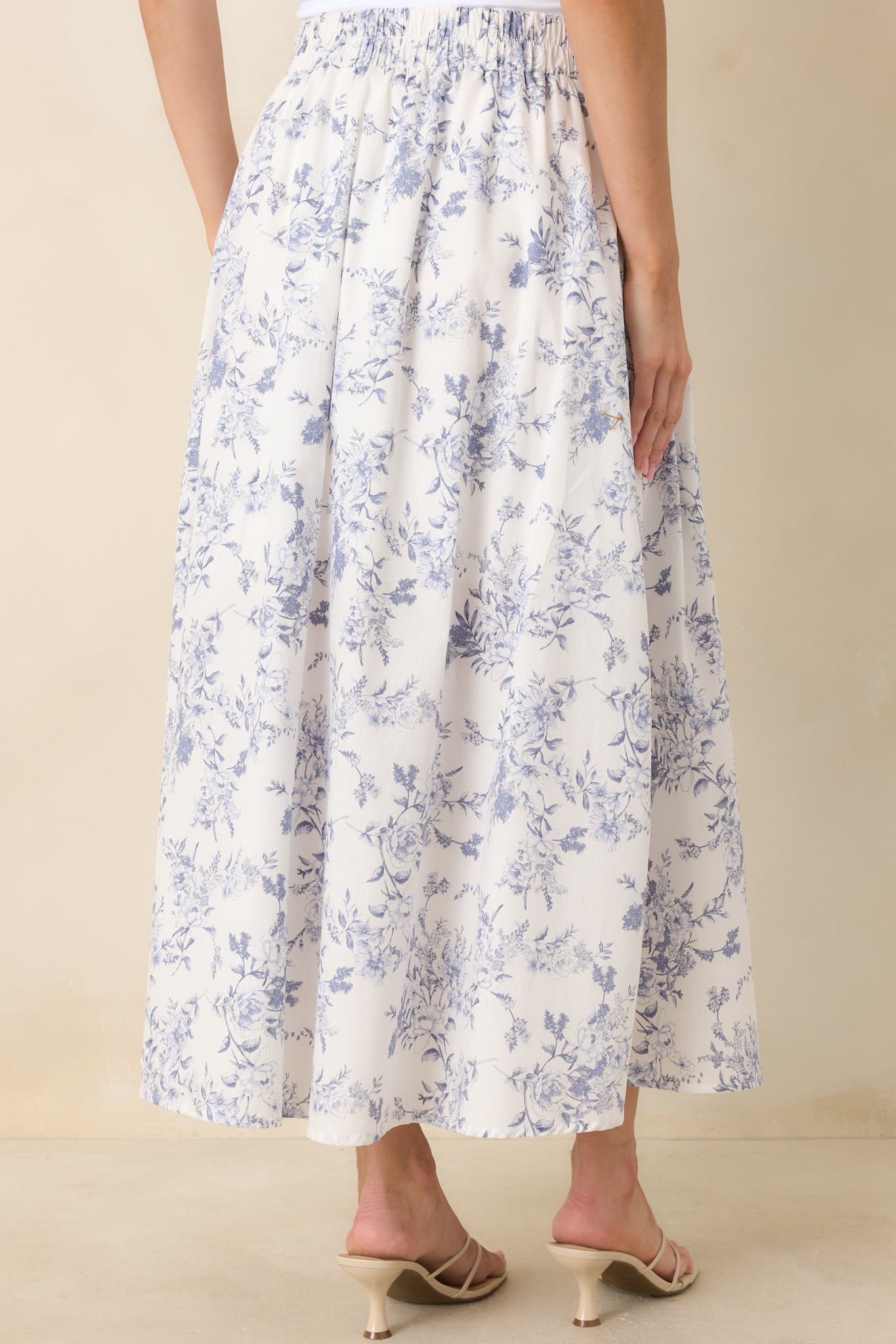 Women's Once Upon a Daydream Blue & Ivory Floral Toile Cotton Maxi Skirt | 100% Cotton 5