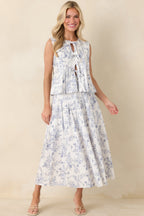 Women's Once Upon a Daydream Blue & Ivory Floral Toile Cotton Tie-Front Top | 100% Cotton 5