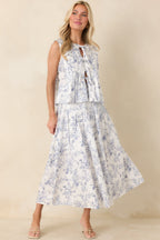 Women's Once Upon a Daydream Blue & Ivory Floral Toile Cotton Tie-Front Top | 100% Cotton 6
