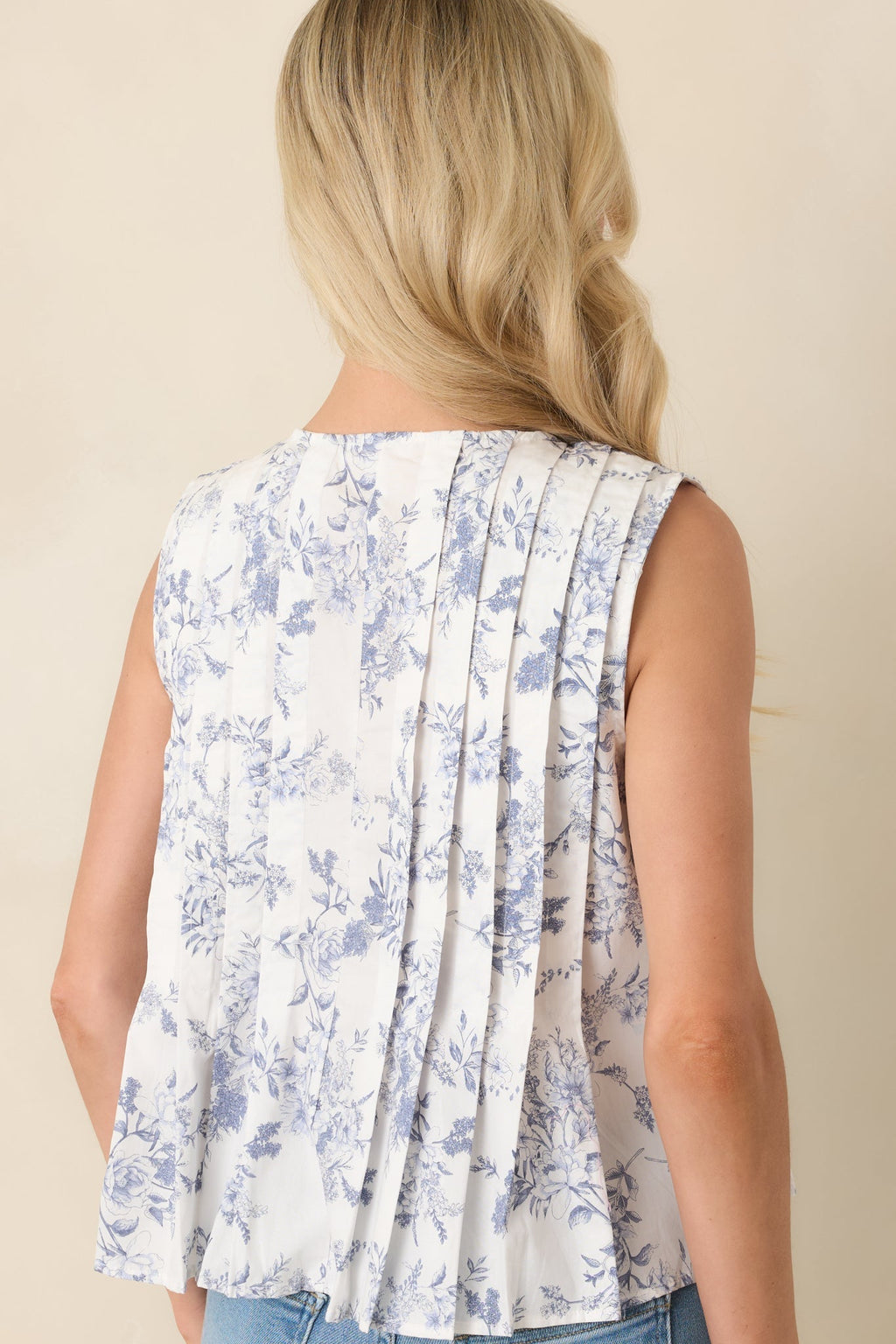 Women's Once Upon a Daydream Blue & Ivory Floral Toile Cotton Tie-Front Top | 100% Cotton 7