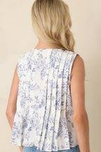 Women's Once Upon a Daydream Blue & Ivory Floral Toile Cotton Tie-Front Top | 100% Cotton 7