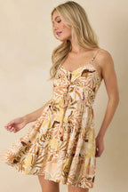 Women's One More Song Tan Multi Tropical Keyhole Tiered Mini Dress | 70% Rayon & 30% Linen 1