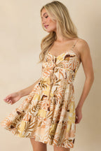 Women's One More Song Tan Multi Tropical Keyhole Tiered Mini Dress | 70% Rayon & 30% Linen 1