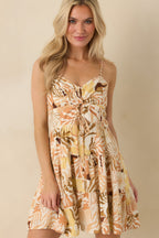 Women's One More Song Tan Multi Tropical Keyhole Tiered Mini Dress | 70% Rayon & 30% Linen 2