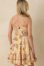Women's One More Song Tan Multi Tropical Keyhole Tiered Mini Dress | 70% Rayon & 30% Linen 7