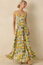 Women's One To Remember Yellow Tropical Print Linen Blend Maxi Dress | 85% Rayon & 15% Linen 0