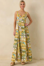 Women's One To Remember Yellow Tropical Print Linen Blend Maxi Dress | 85% Rayon & 15% Linen 4