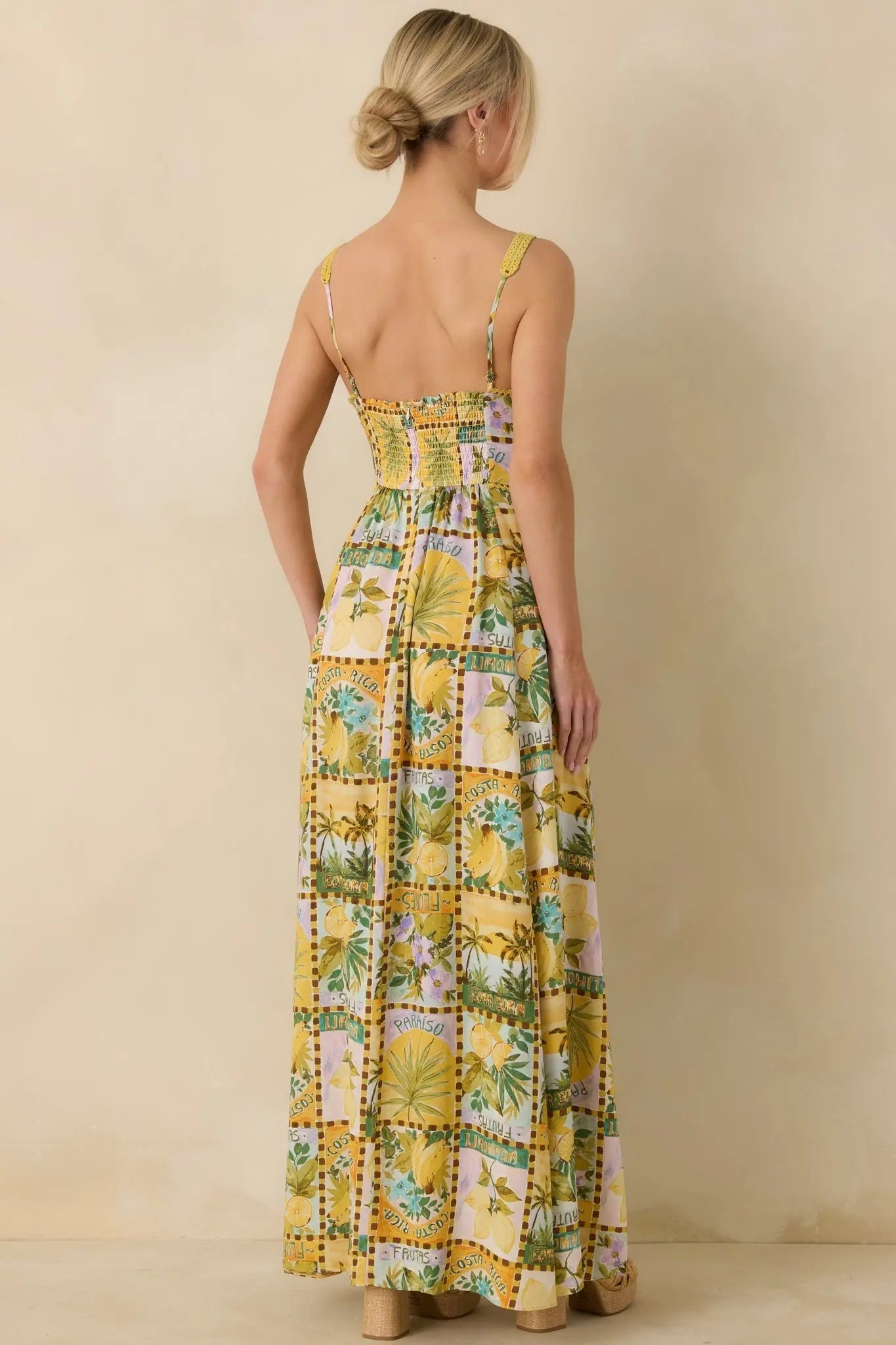 Women's One To Remember Yellow Tropical Print Linen Blend Maxi Dress | 85% Rayon & 15% Linen 5