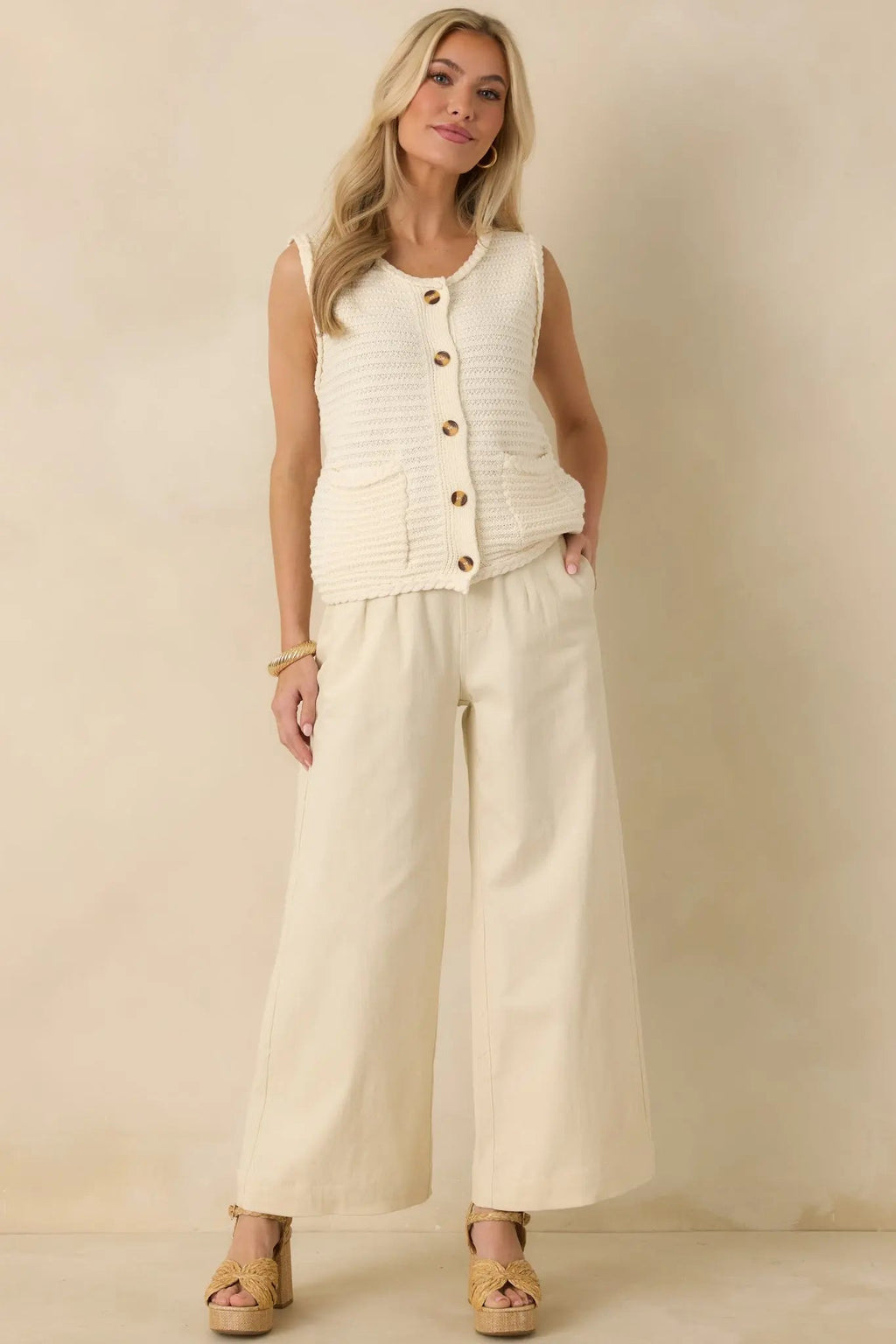 Women's Onward And Upward Ivory Cotton Button Front Sweater Vest | 60% Cotton & 40% Acrylic 0