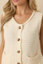Women's Onward And Upward Ivory Cotton Button Front Sweater Vest | 60% Cotton & 40% Acrylic 2