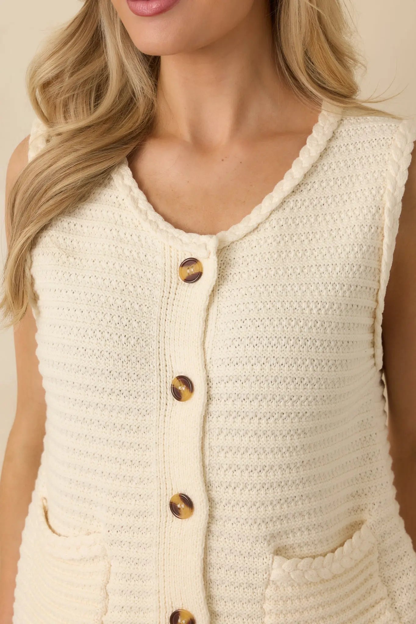 Women's Onward And Upward Ivory Cotton Button Front Sweater Vest | 60% Cotton & 40% Acrylic 2