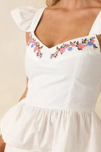 Women's Open Skies White Cotton Flutter Sleeve Peplum Top | 100% Cotton 6