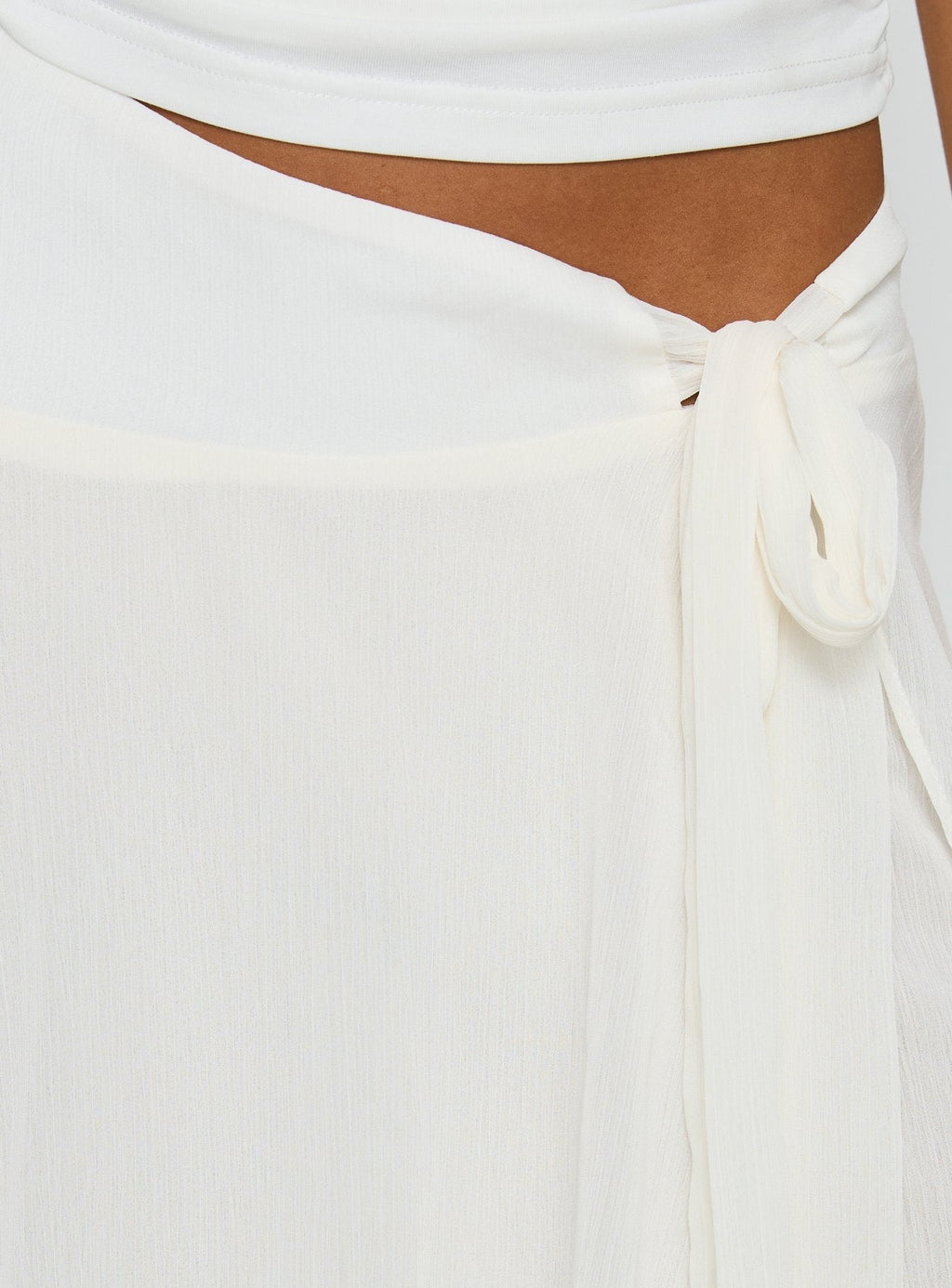 Women's Ophella Tie Waist Chiffon Midi Skirt Cream | Chiffon midi skirt with tie waist detail 5