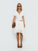 Women's Ophella Tie Waist Chiffon Midi Skirt Cream | Chiffon midi skirt with tie waist detail 6