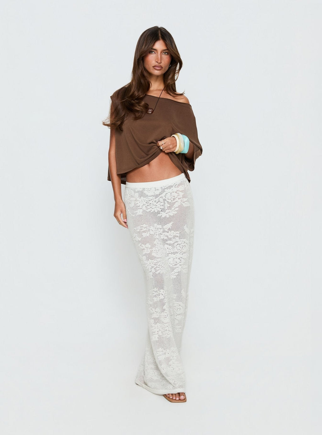 Women's Opresia Crochet Maxi Skirt White | Crochet maxi dress in low-rise 1
