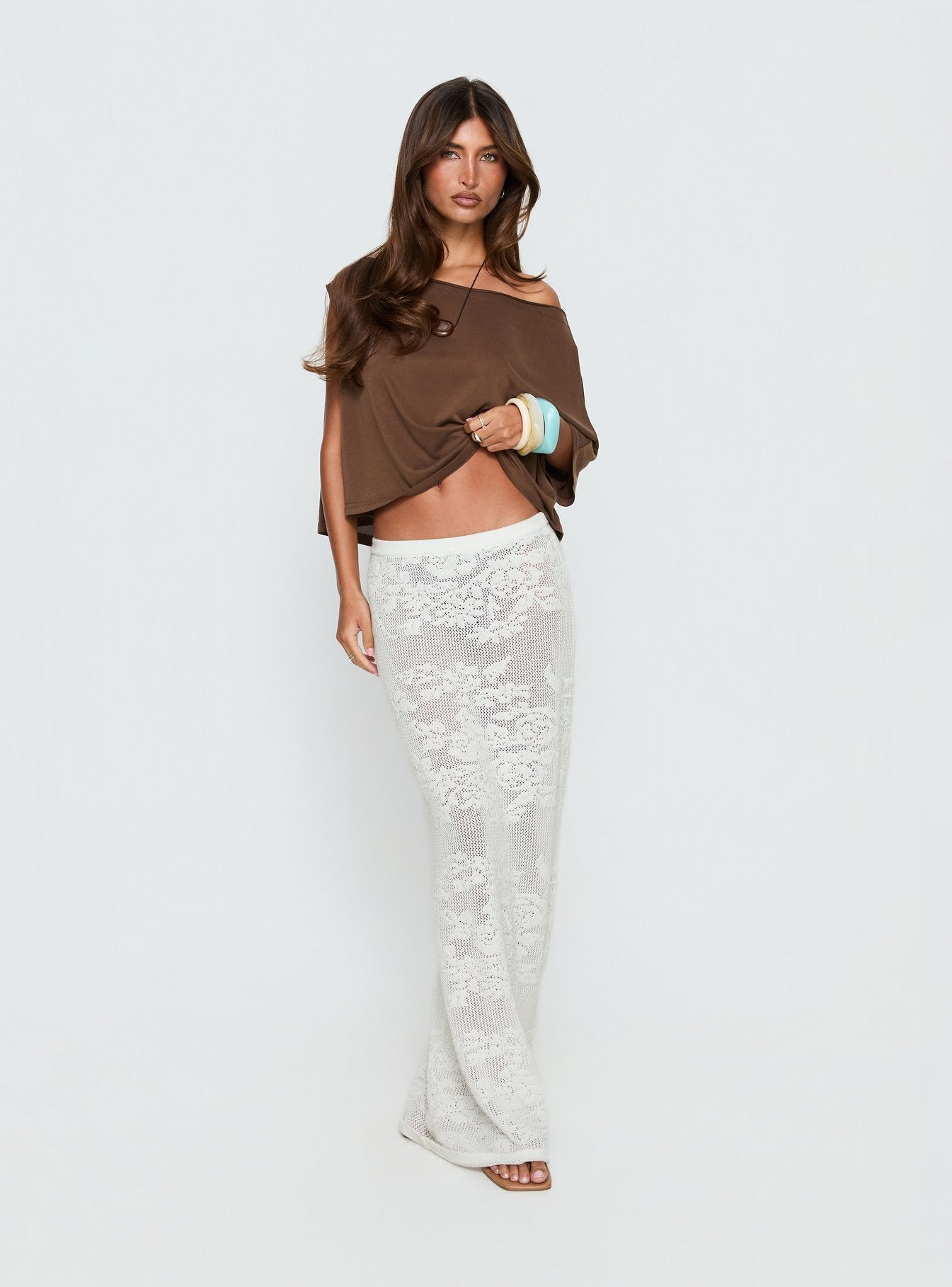 Women's Opresia Crochet Maxi Skirt White | Crochet maxi dress in low-rise 1