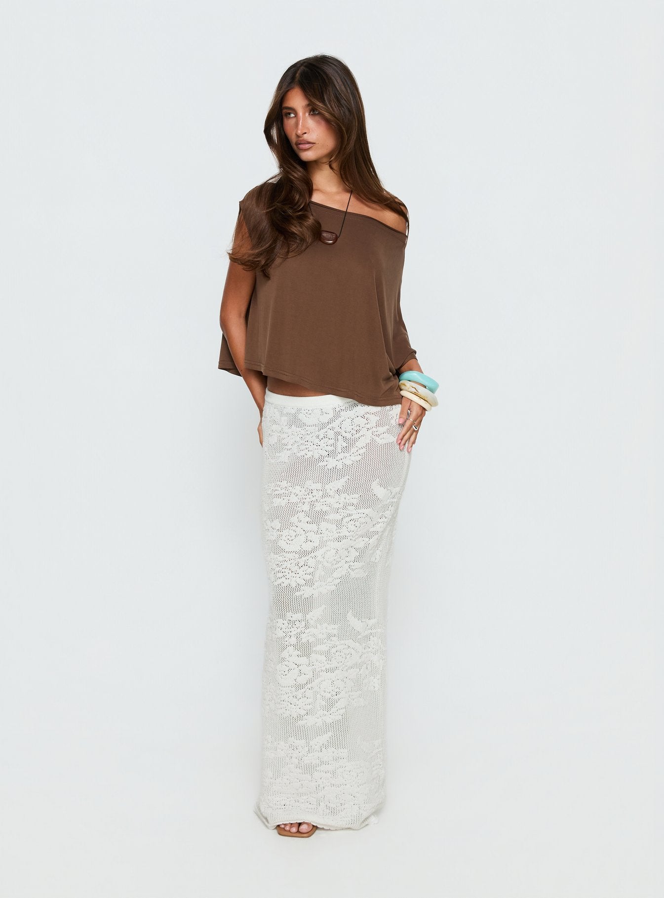 Women's Opresia Crochet Maxi Skirt White | Crochet maxi dress in low-rise 2