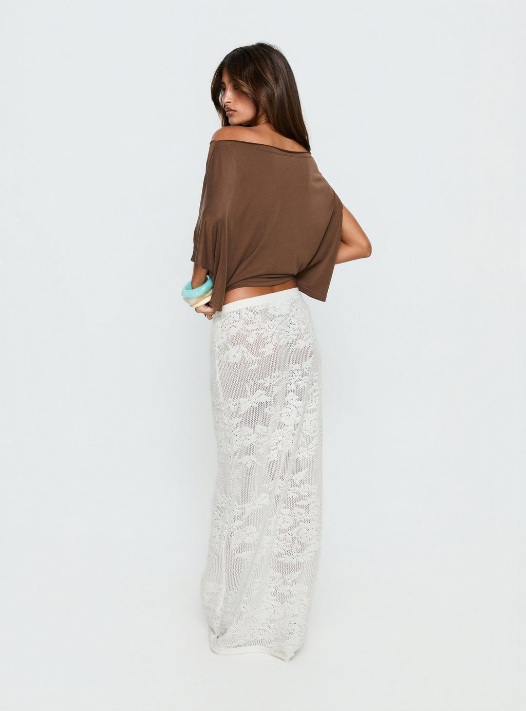 Women's Opresia Crochet Maxi Skirt White | Crochet maxi dress in low-rise 4