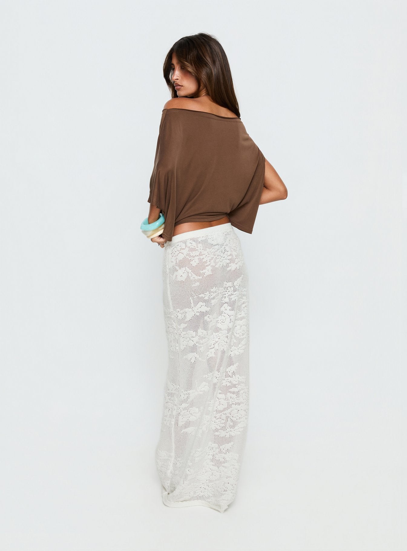 Women's Opresia Crochet Maxi Skirt White | Crochet maxi dress in low-rise 4