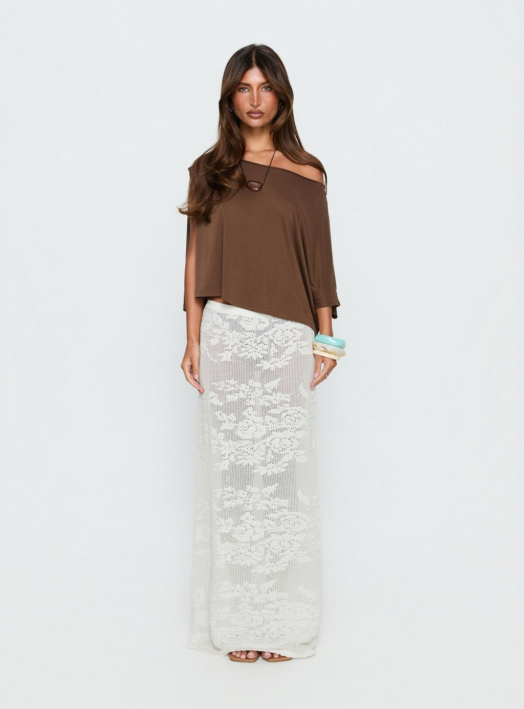 Women's Opresia Crochet Maxi Skirt White | Crochet maxi dress in low-rise 6