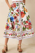 Women's Painted Garden Ivory Multi Floral Cotton Midi Skirt | 100% Cotton 0