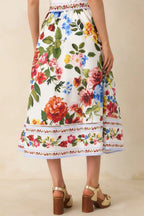 Women's Painted Garden Ivory Multi Floral Cotton Midi Skirt | 100% Cotton 6