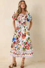 Women's Painted Garden Ivory Multi Floral Cotton Puff Sleeve Top | 100% Cotton 7
